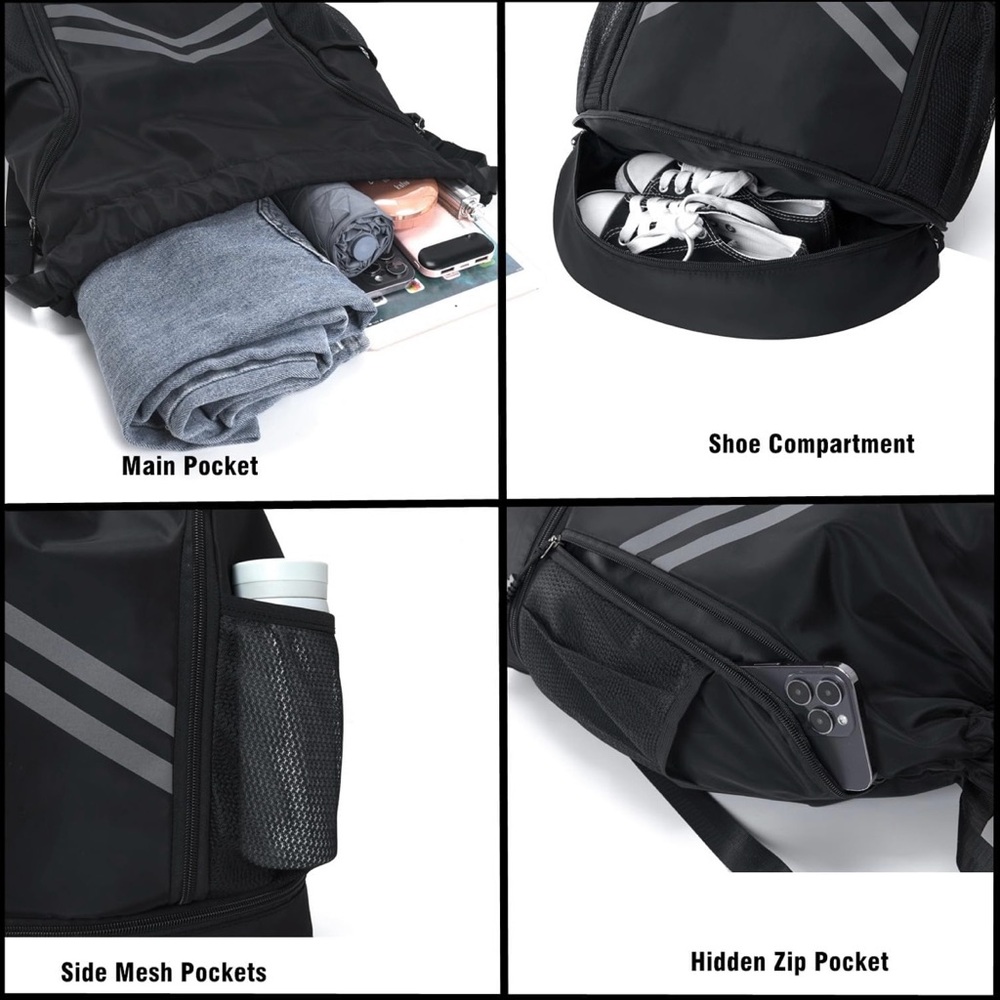 Black and Gray Drawstring Backpack - Picture 3 of 6